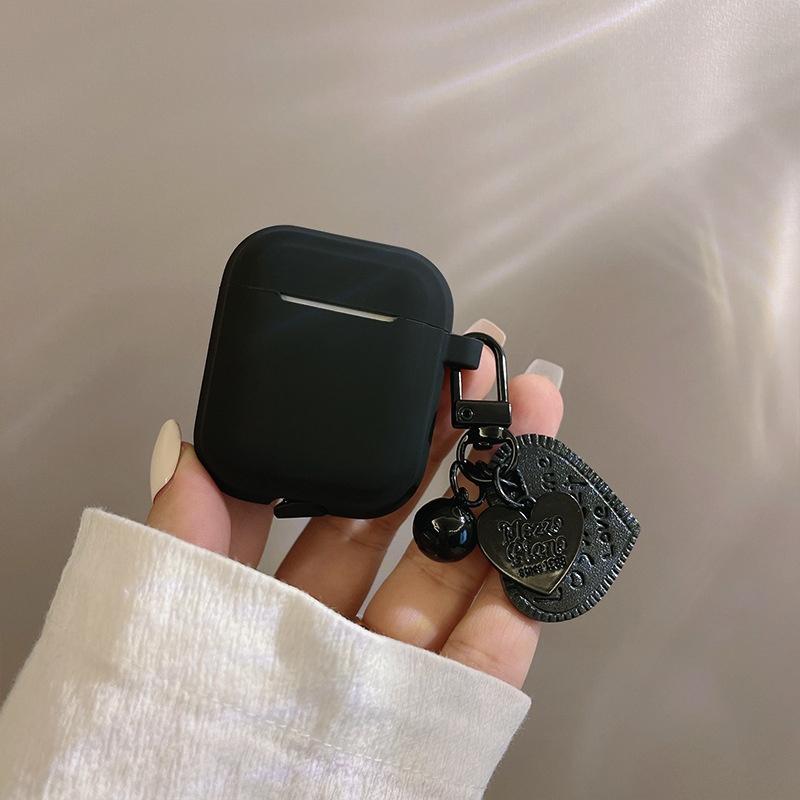 

Силіконовий кулон-серце для навушників Apple AirPods 1/2 3 4 Pro AirPod Милий квадратний захисний чохол для гарнітури Брелок-сердечко AirPods 1/2 чорний