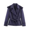 Women's Western-style Solid Color Belted Short Jacket Trench Coat Outerwear