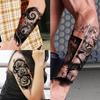 8 Sheets Black Skull Temporary Tattoos For Adults Women Man Fake Animal Tattoo Sticker Wolf Tiger Tatoos Gangster Flower Fashion