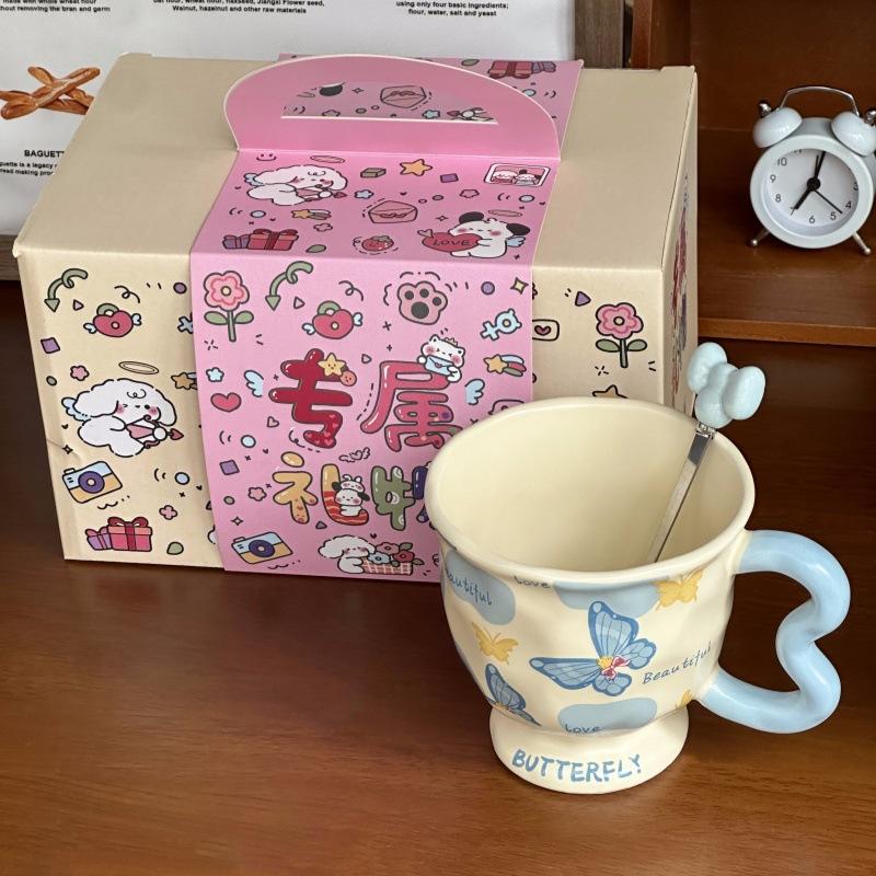 Ins styl prémiový motýlkový hrnek dárek k narozeninám pro dívky praktický keramický hrnek suvenýrový hrnek dárková krabička
