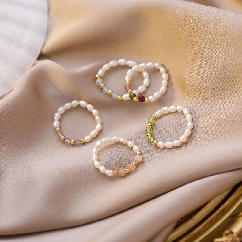 Fashion Handmade Beaded Pearl Ring Women's Handmade Crystal Stacked Wear Fashion Lady Fine Ring Ring Wholesale