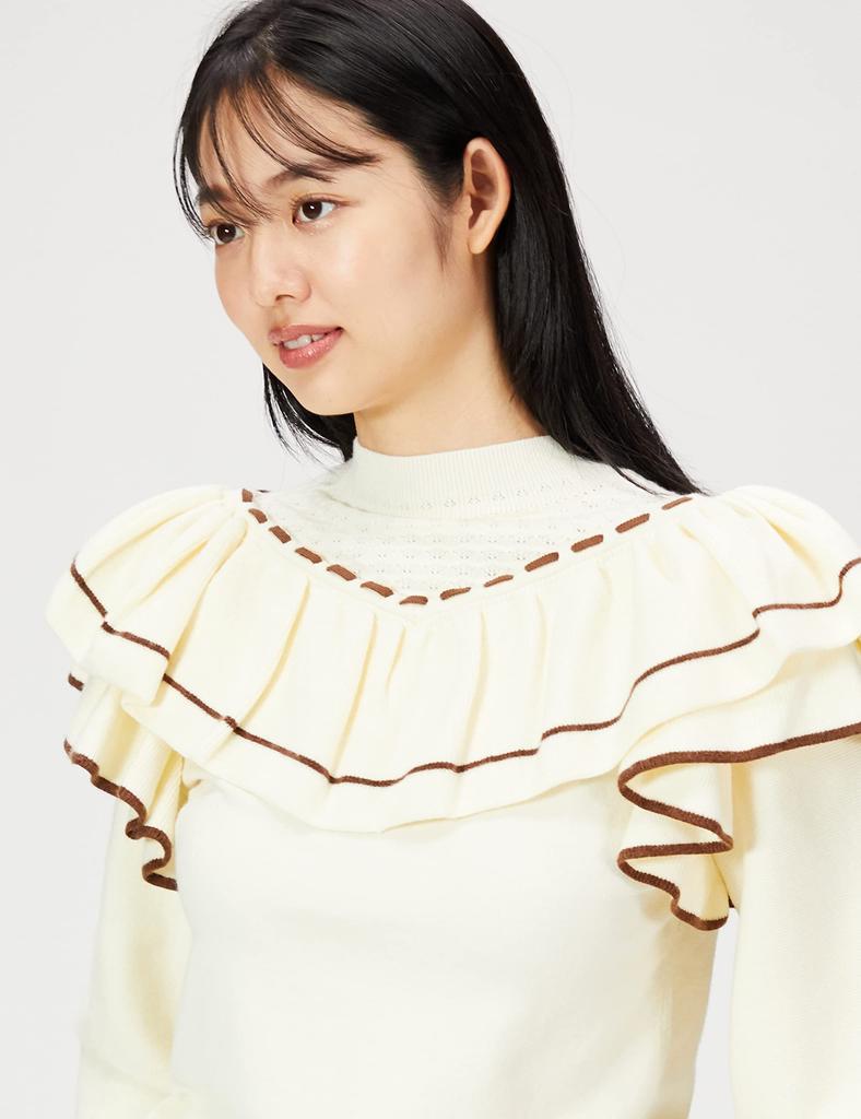 Lily Brown Ruffle Knit Top LWNT214126 OWHT F Women's