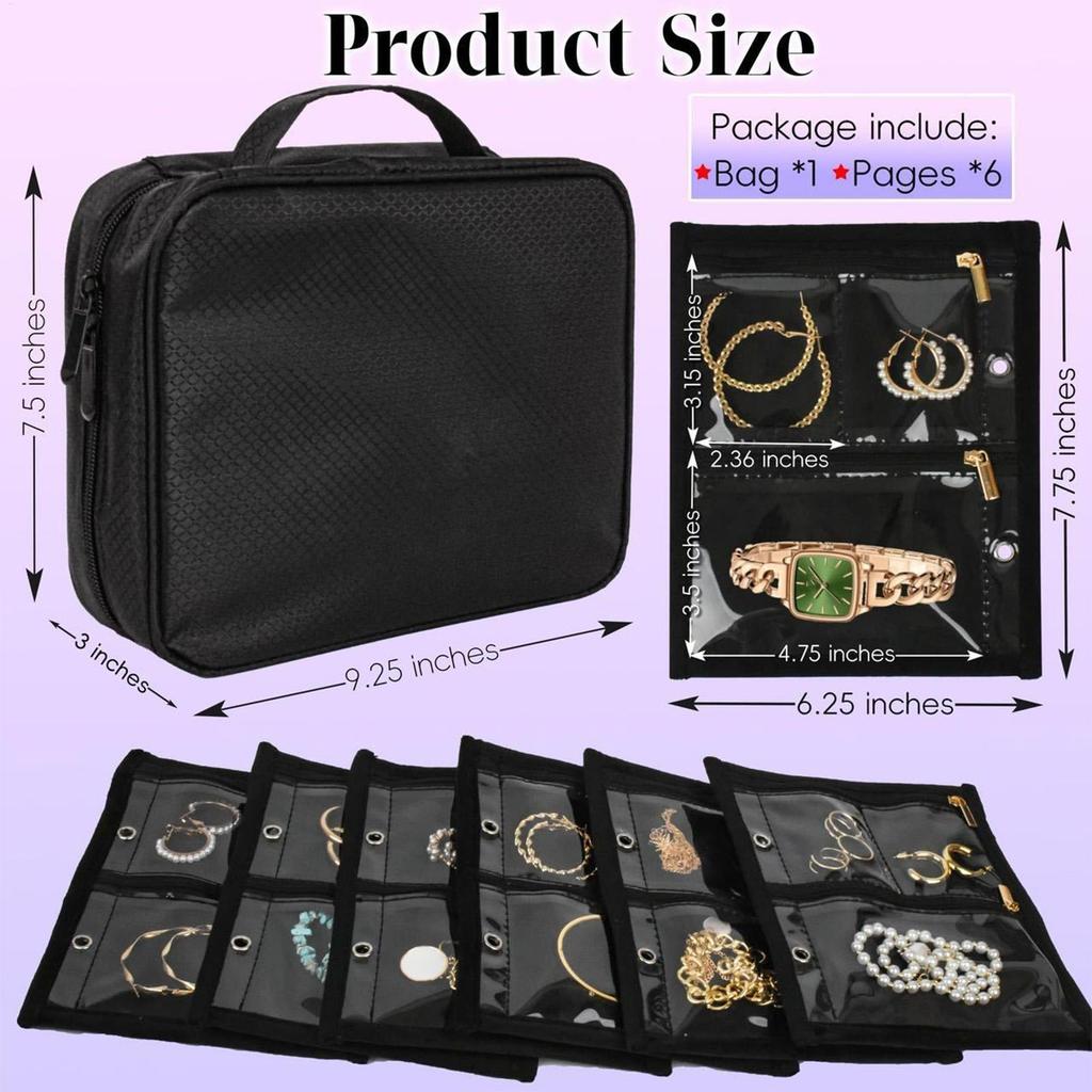 Jewelry Bags Portable Travel Case Display Organizer Portable Zippered Binder For Bracelets Rings Earrings Girls Necklaces