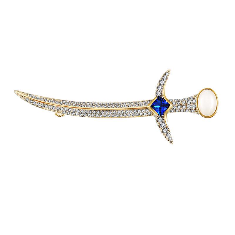 Spilla in Rame a Forma di Spada Persiana con Zirconi Gioielli da Matrimonio Moda Donna Statement Punk Spilla per Sciarpa