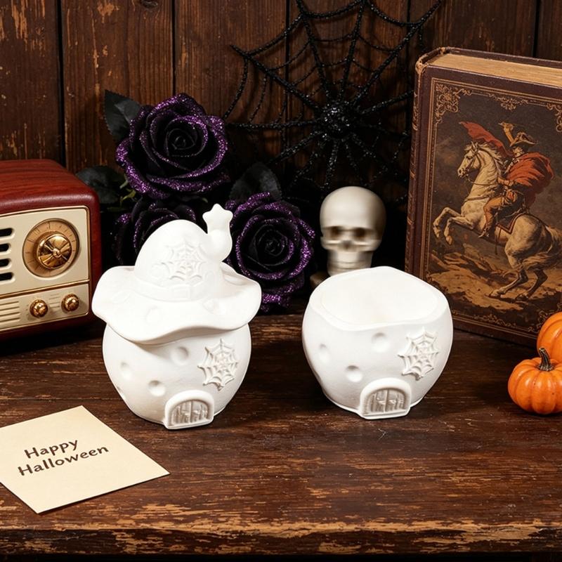 Witch Hat Silicone Candle Container Mould with Lid for Resin Casting, Mushroom House Silicone Mould for Halloween Decoration Storage Box Jewelry