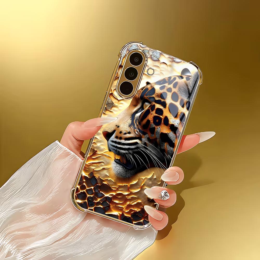 Galwanizowana szklana obudowa na telefon z wzorem lamparta i tygrysa, odpowiednia do Samsung Galaxy S26 S25 S24 S22 S21 S20 FE/Ultra/Plus, odporna na upadki
