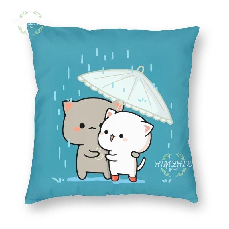 Cute Couple Pillowcase Bedroom Living Room Cute couple cat throw pillow Peach and Goma Family Sofa Car Home Decor Cushion cover