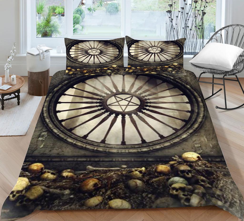 3D-Druck-Schädel-Bettset, atmungsaktiv, Heimbettwäsche mit Kissenbezug, für Kinder, Herren, Teenager, hochwertiger Bettbezug