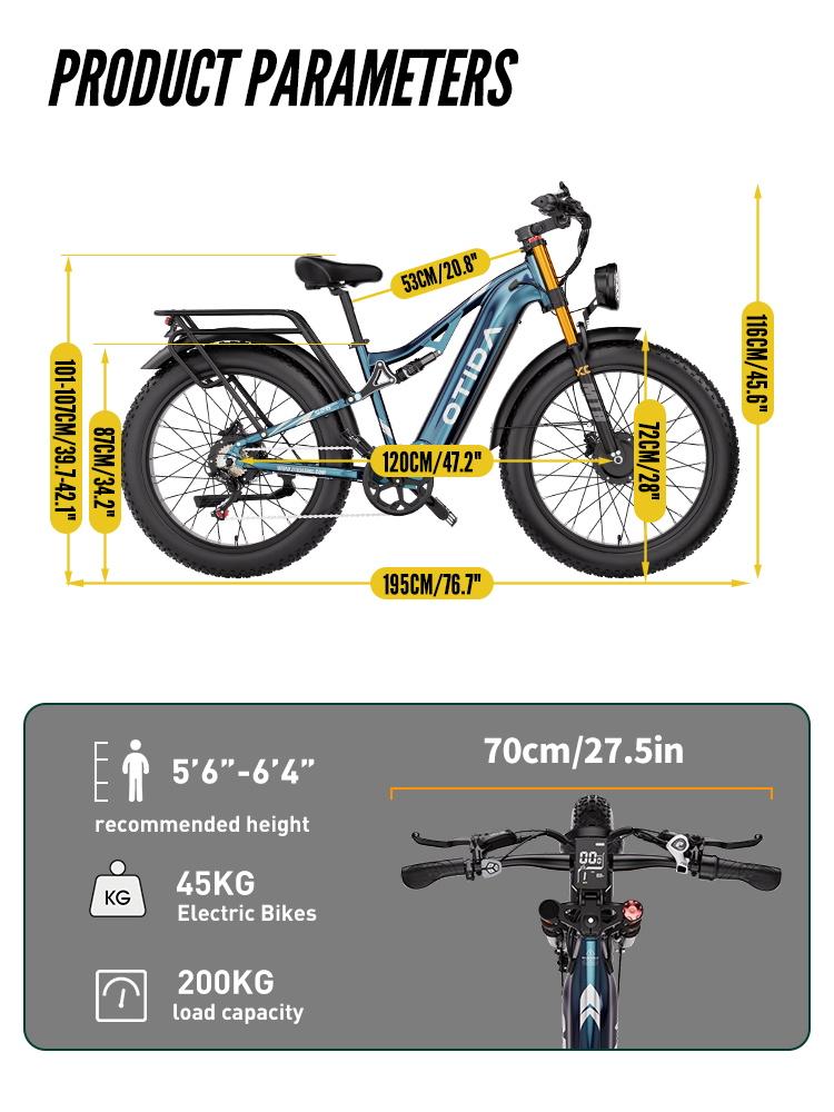 OTIDA S26 4000W dual-motor electric bike, 52V 20Ah, 26-inch wide tyres, electric mountain bike, electric bike for adults