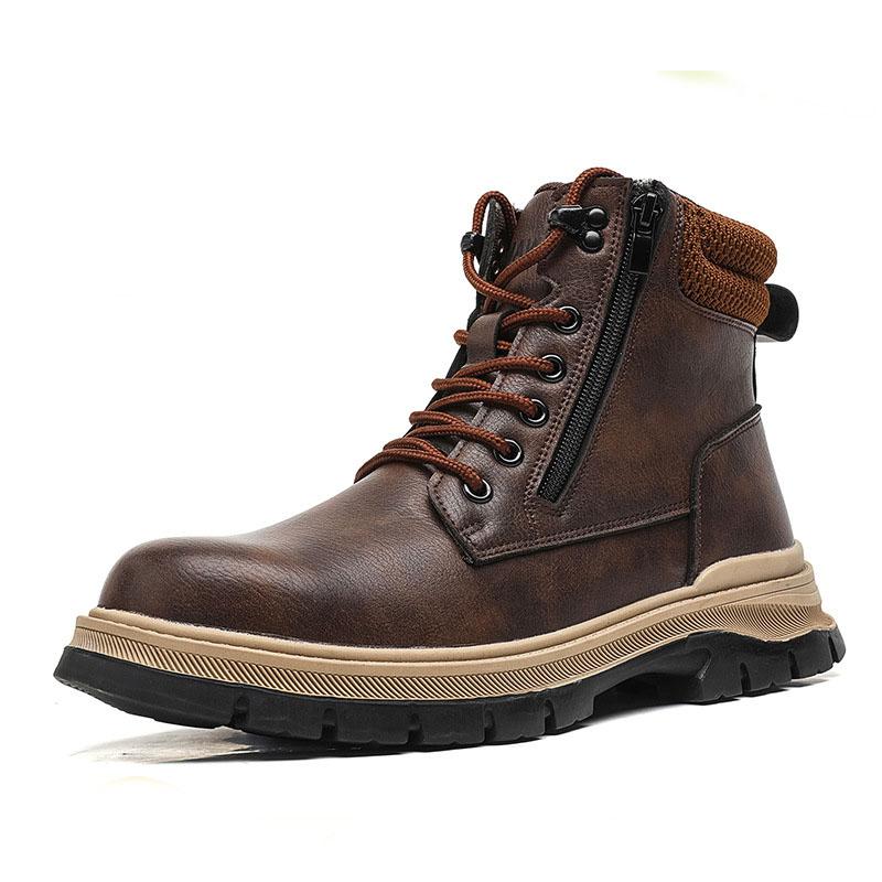 Fashion New High Top Men's Shoes Platform Autumn Winter Men Work Ankle Boots Waterproof Shoes Safety Botas Side Zipper Zapatillas Hombre