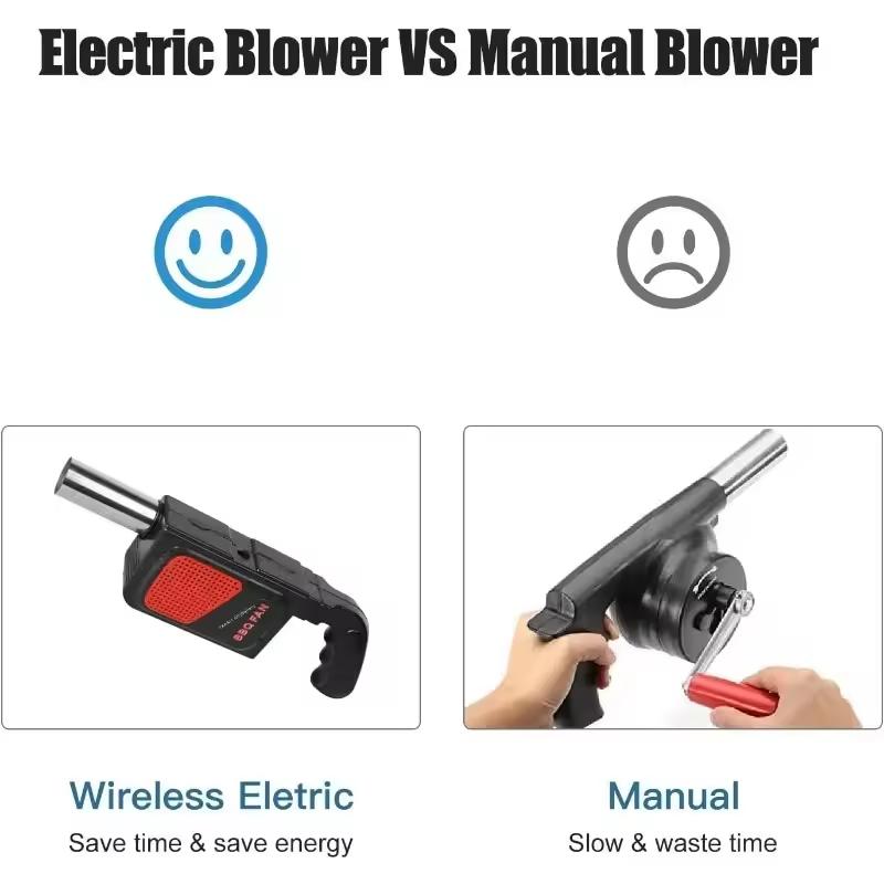 Convenient handheld electric blower,extended handle,accelerates charcoal burning,use for outdoor camping,picnic,BBQ,cooking tool