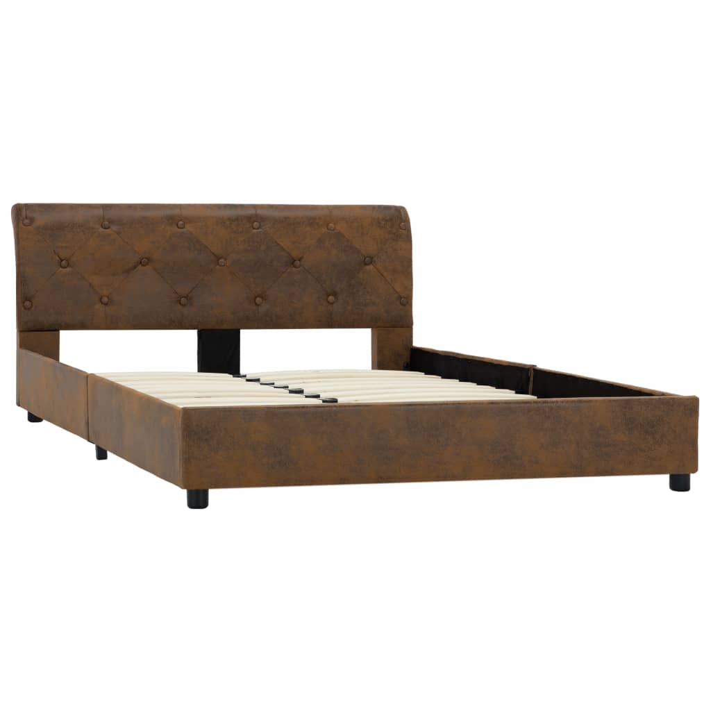 Brown Faux Suede Bed Frame 120 * 200 Cm