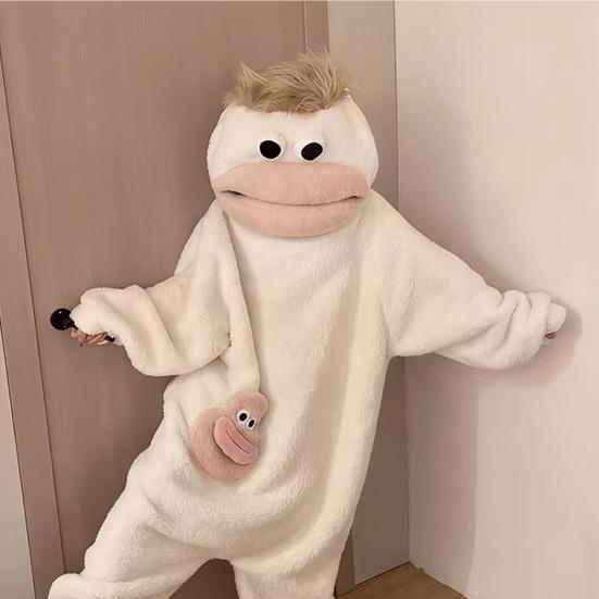 Grappige Draagbare Grote Mond Onesie Pyjama voor Kinderen, Volwassenen, Gezellige Fleece Huis Kleding, Met Capuchon Zacht Pluche Eendelig Jumpsuit