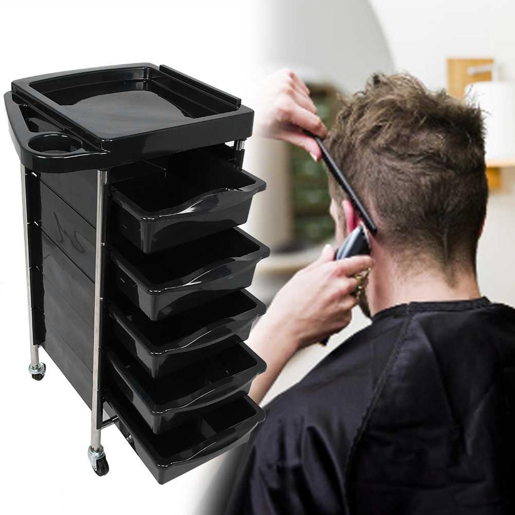 Black 5 Tier Hair Salon Trolley Barber Beauty Storage Rolling Cart Tool AccessoryBlack