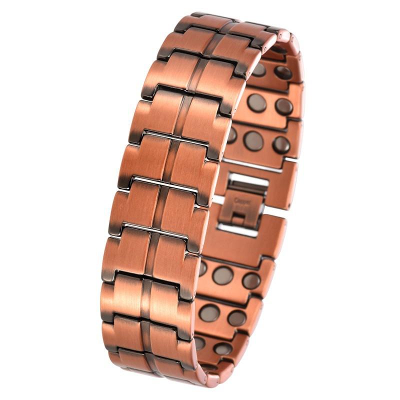 Adjustable Vintage Copper Magnetic Bracelet 3-Row Geometric Design Unisex Retro Jewelry Daily Wear
