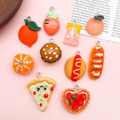 Orange Resin Pendant Hamburger and Pizza Charm - DIY Handmade Accessory