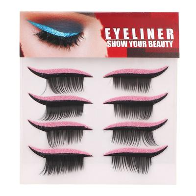 4 Pairs Eyeliner Eyelash Stickers Set Reusable Waterproof Long Lasting Self Adhesive Glitter Eyeliner Sticker Set Pink