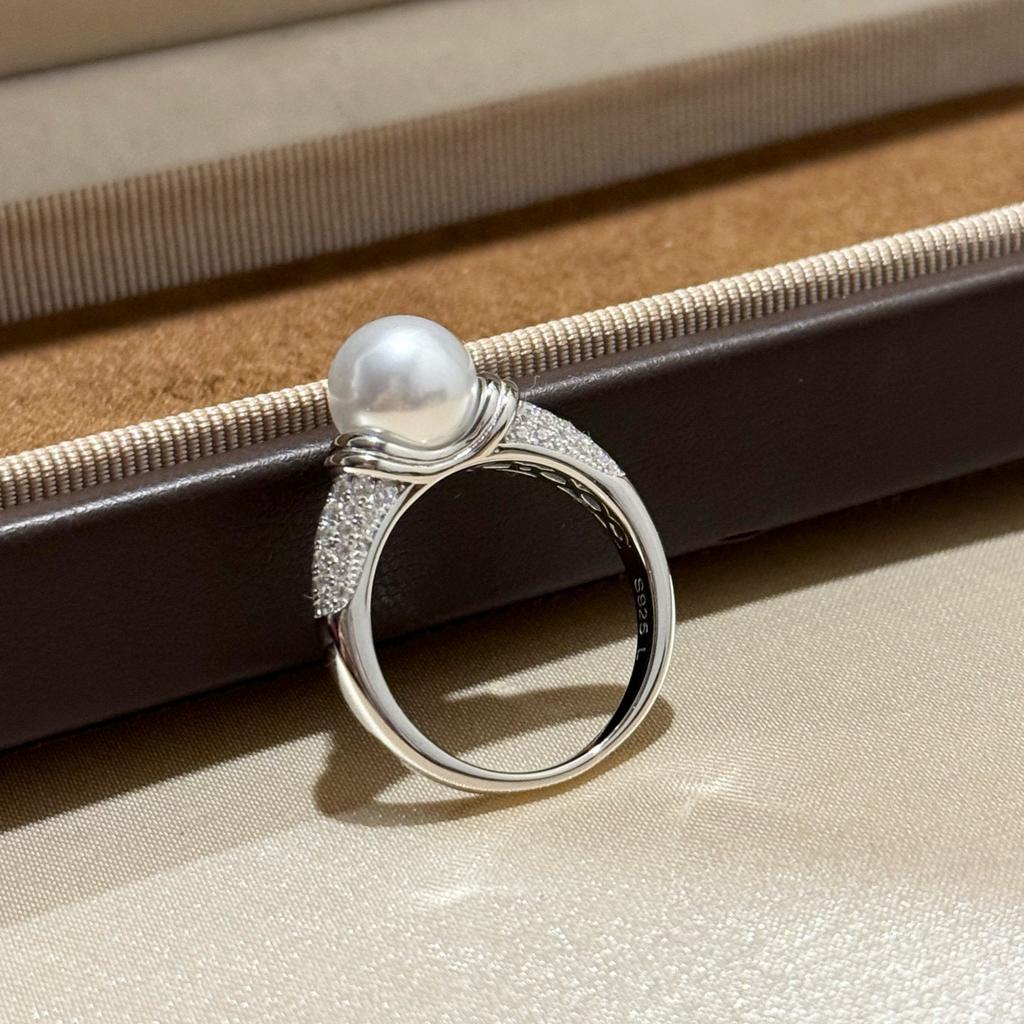 New Vintage 100% Pure 925 Sterling Silver Rings Aaa Zircconia Peal Ring For Women Luxury Wedding Jewelry