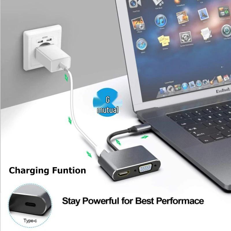 USB-C 4-in-1 Adapter: Type-C To HDMI, VGA, & PD Hub