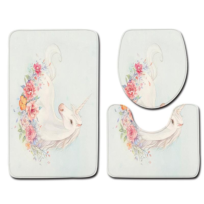 Unicorn Bathroom Toilet Three-Piece Floor Mat Doormat Bathroom Carpet