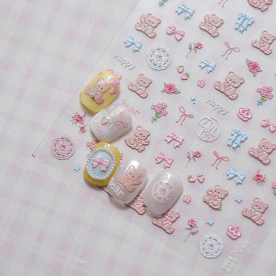 

Tomoni x Tata Pooh Bear Embossed Japanese Nail Art Stickers