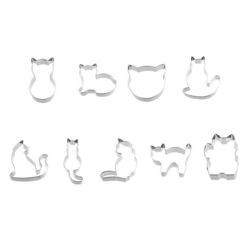 9Pcs Cat Cookie Cutter Set Stainless Steel Sandwiches Fruits Cutter Shapes Biscuit Mold for Kids Handmade DIY Baking Stamp Tools