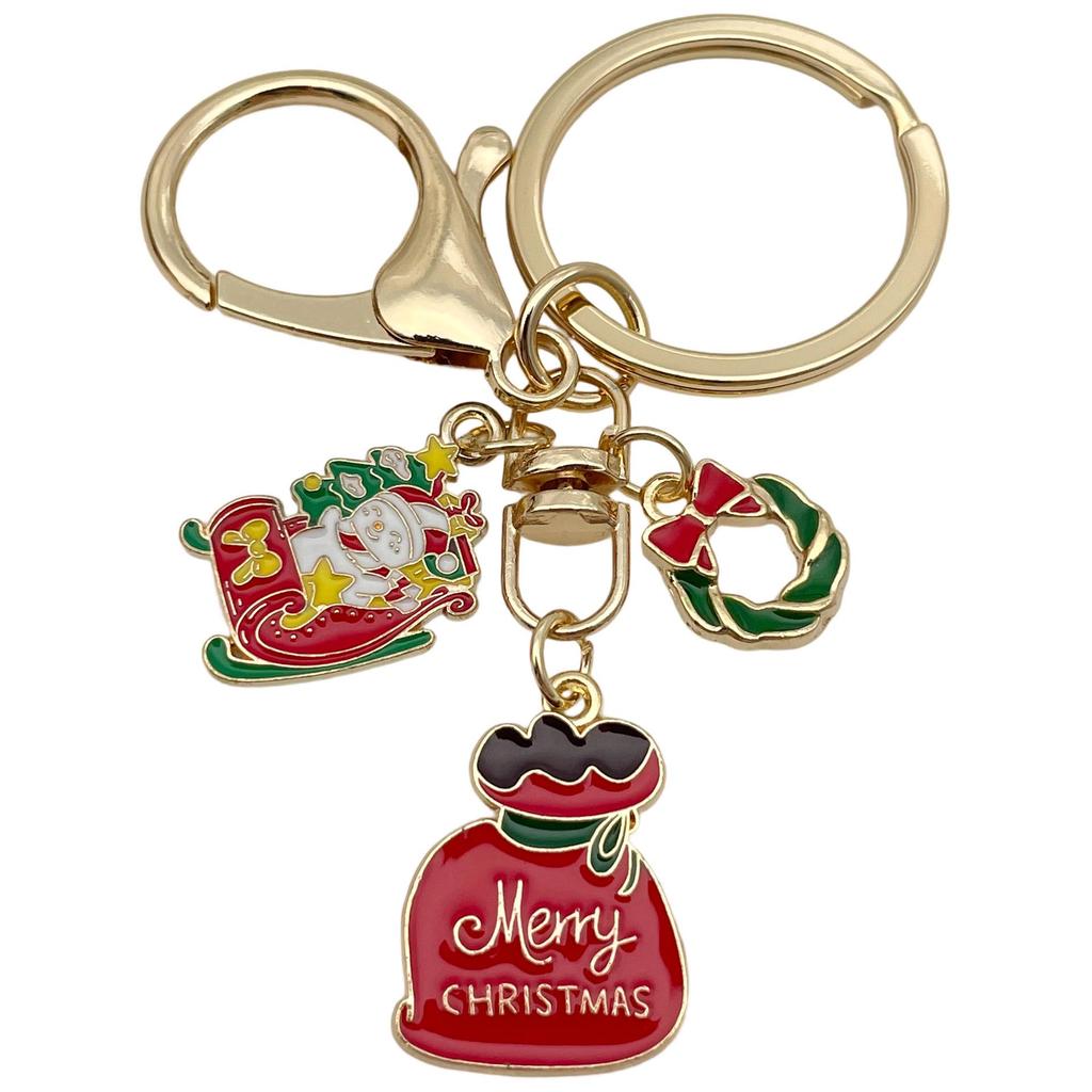 Exquisite Christmas Keychain: Santa, Reindeer, Gift Box, and Bell Ornaments Pendant