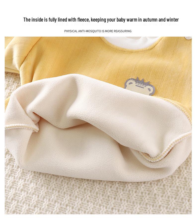 Dětská teplá spodní prádla sada s fleecovou podšívkou a kalhotami s vysokým pasem na ochranu bříška pro kojence, batolata, chlapce a dívky - Útulné podzimní/zimní domácí oblečení