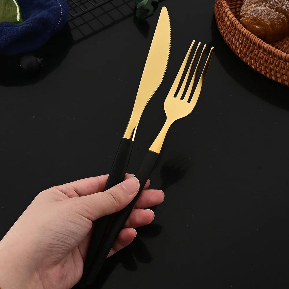 24Pcs Black Gold Dinnerware Set Stainless Steel Cutlery Set Fork Knife Coffee Spoon Tableware Silverware Kitchen Flatware Set