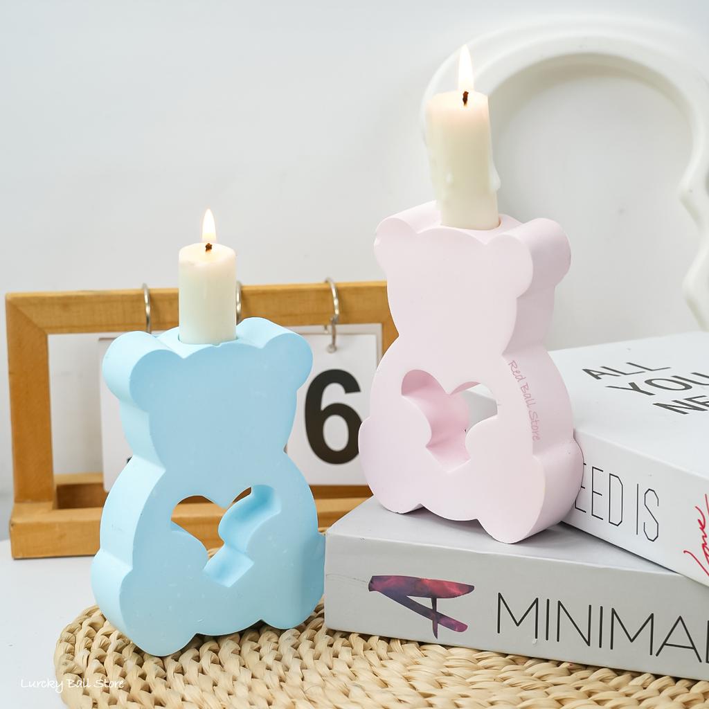 Cute Balloon Bear Candlestick Silicone Mold DIY 3D Animals Candle Holder Ornaments Casting Resin Cement Gypsum Mould Home Decor