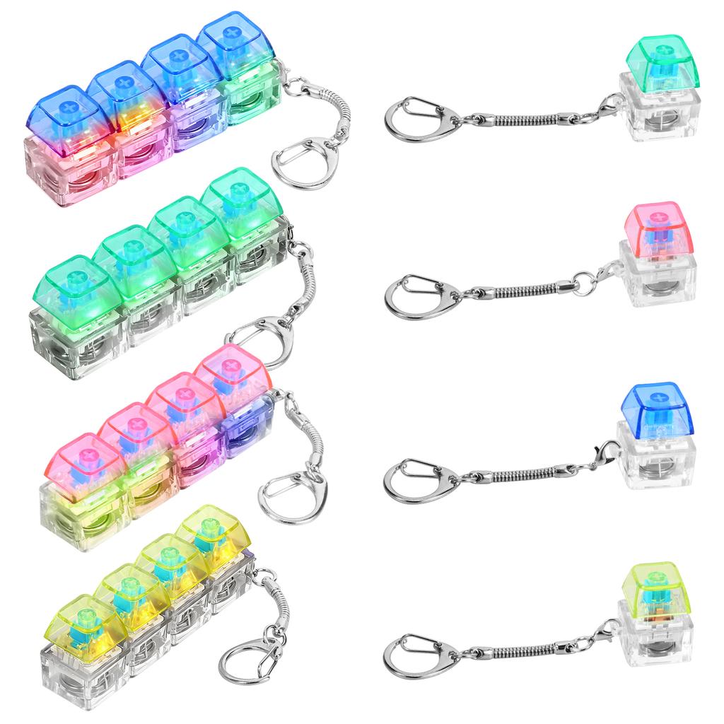 8Pcs Keyboard Fidget Toy for Adults Fidget Keyboard Clicker Toys with LED Light Keychain Stress Relief for Anxiety Decompression