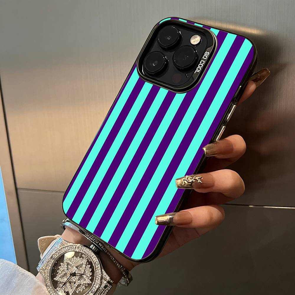Simple Color Stripes For iPhone 17 16 15 14 13 12 11 Pro Max XS 17 Air Silicone Colored Silver Bumper Cover