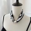 Pearl necklace women's magnetic buckle silk scarf high-end spring and summer new niche wear printed silk scarf scarf