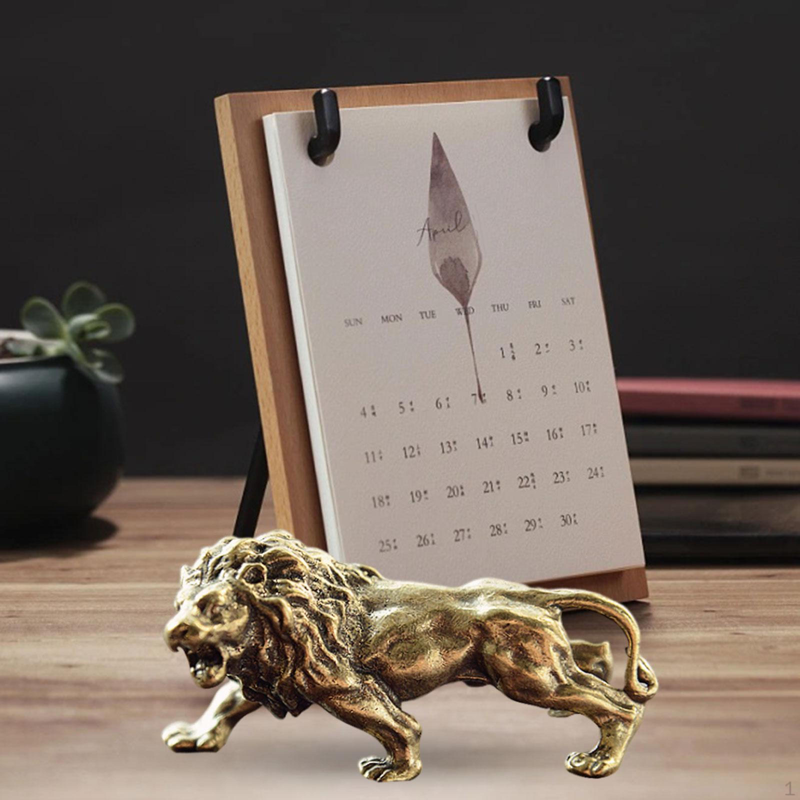 

Lion Statues Crafts Miniature Brass Collectible Feng Shui Animal Statue Retro Ornament