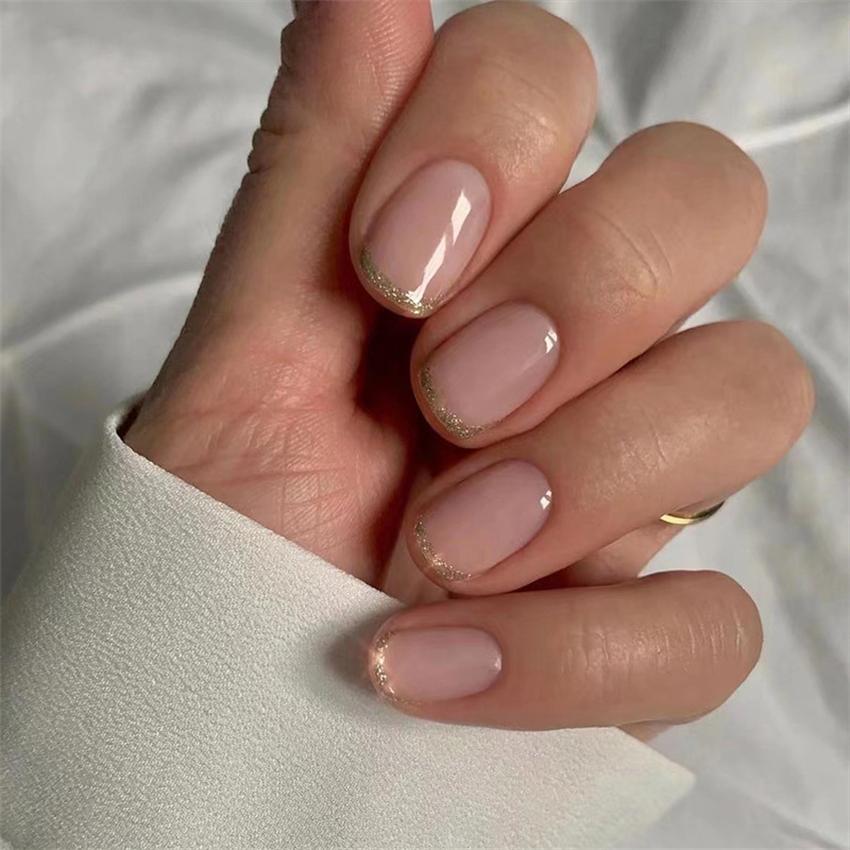 24 Stuks Nude Franse Press-On Nagels Verwijderbaar Volledige Dekking Acryl Kunstnagels Eenvoudige Kunstnagel Tips Set