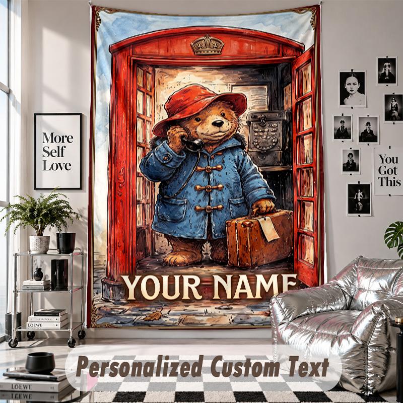 Wall Hanging Tapestry With Custom Name & Text, Paddington Decorative Tapestry For Bedroom