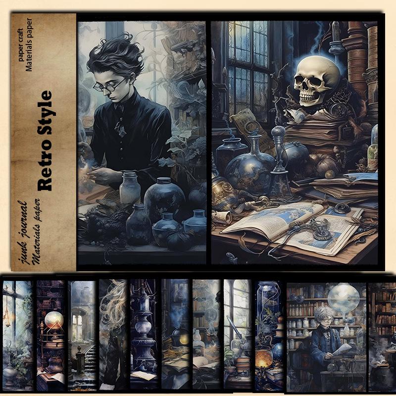 

Wizard Laboratory Dark Style Vintage Character Pattern Paper - 10 Sheets for DIY Backgrounds
