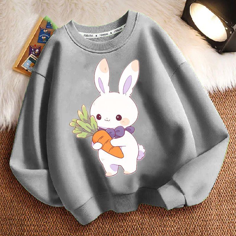 Niedlicher kleiner Hase Rundhals-Hoodie für Kinder, modisches langärmeliges Freizeit-Oberteil für Jungen und Mädchen im Frühling und Herbst