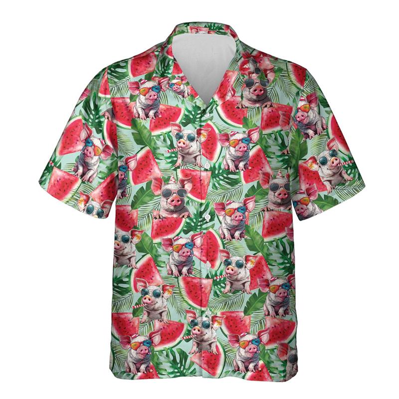 Funny Animal Pig 3D Printed Beach Shirt Cute Pet Graphic Shirts For Men Clothes Casual Hawaiian Surfing Short Sleeve Boy Blouses