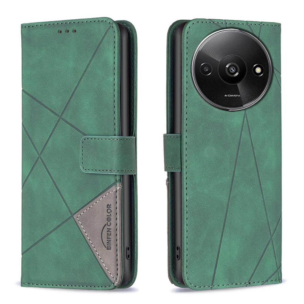BINFEN COLOR For Xiaomi Redmi A3 4G/Poco C61 4G Phone Cases Wallet Stand Geometry Imprinted Leather Cover