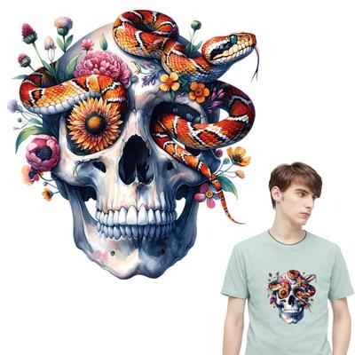 Hiphop Skulls Heat Transfer Vinyl Flower Parches Ropa T-Shirt Hoodies Diy Heat Press Appliqued Clothes Stickers Patches