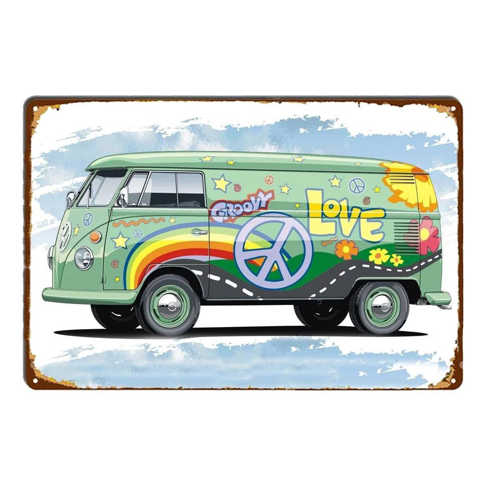 

Peace Bus Beach Surfing Cartoon Wall Signs Vintage Art Metal Plate Decor Tin Sign Garage Bar Wall Plaques Decor Tinplate Poster 20x30cm（7.8x11.8inch）