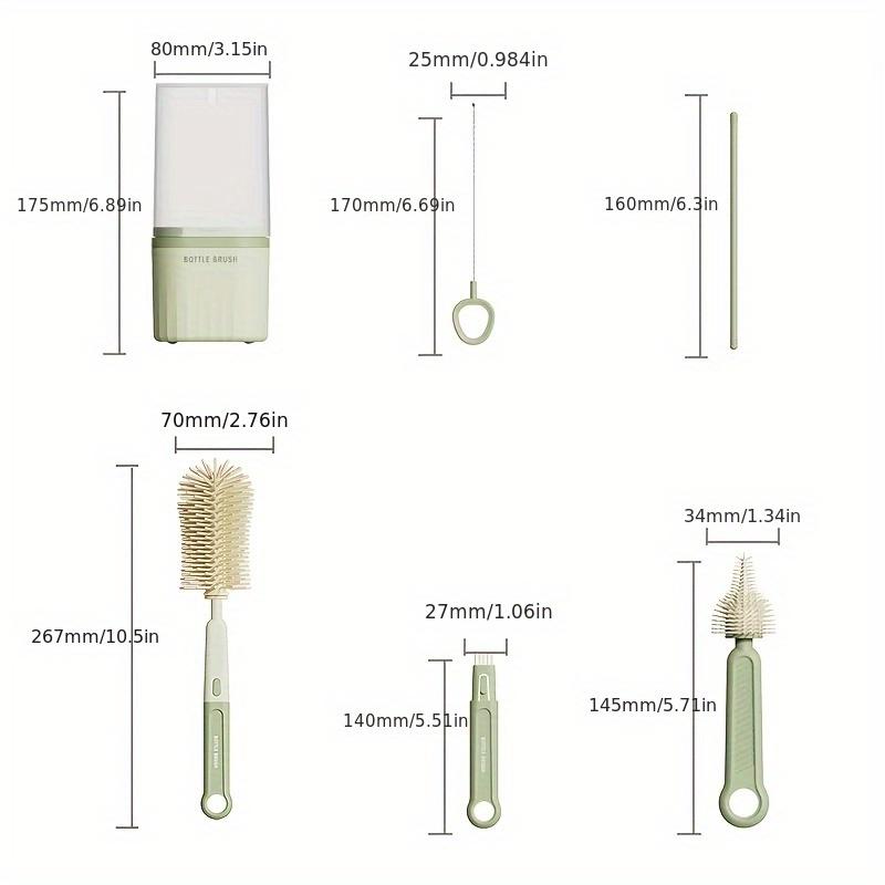 Baby Silicone Bottle Brush Portable Straight Handle Cleaning Tool Set 360° Rotating Drying Rack Combination Bottle Washing Brush