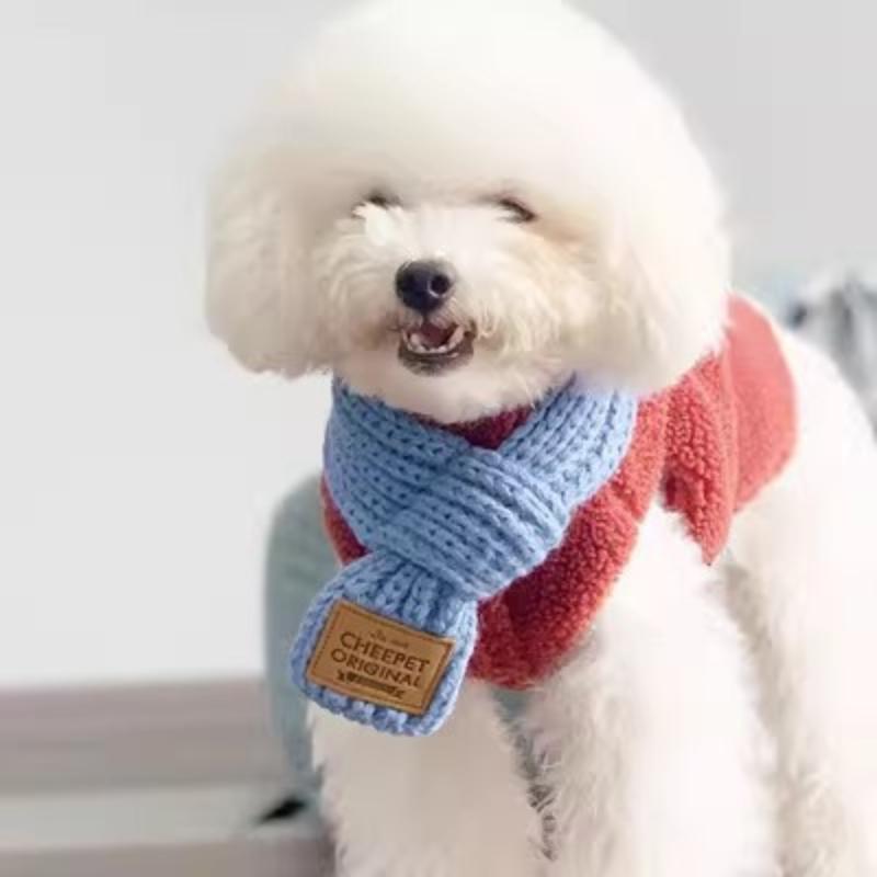 Korean Style Knitted Pet Kittens Puppies Teddy Dog Scarfl Autumn Winter Warm Fashion Decoration Bow Scarf Pet Accessories