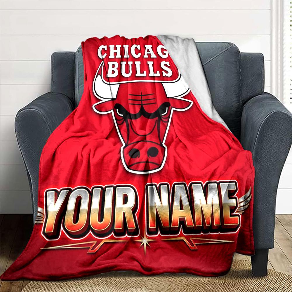 1pc Personalized Name Chicago Bulls Blanket, Gift, for Men and Women, Soft Blanket, Good for Sofa Bed Couch Travel, Lightweight Flannel Blanket