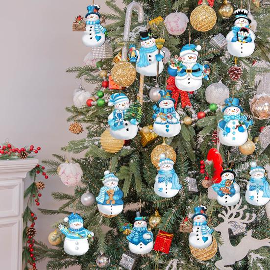 12Pcs Christmas Wooden Snowman Hanging Decoration Farmhouse Rustic Holiday Party Winter Xmas Tree Cartoon Snowman Hanging Ornament