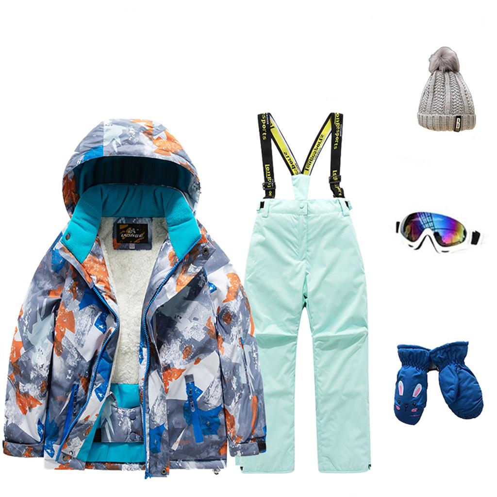 Children's Fashion Skiwear Set Boys' And Girls' Thickened Waterproof Thermal Ski Suit Five-Piece Outfit With Jacket And Trousers