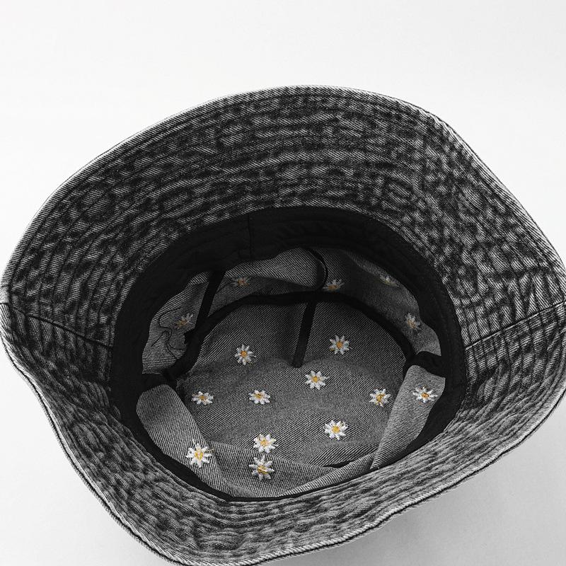 Vintage Washed Distressed Daisy Embroidery Bucket Hat Fisherman Cap - Casual, Relaxed Fit, Summer Fashion Accessory for Women