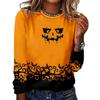 Women's Halloween 3D Printed Pumpkin Face Bat Long Sleeve Shirt Autumn Loose Casual Polyester Round Neck Fashion Casual Top