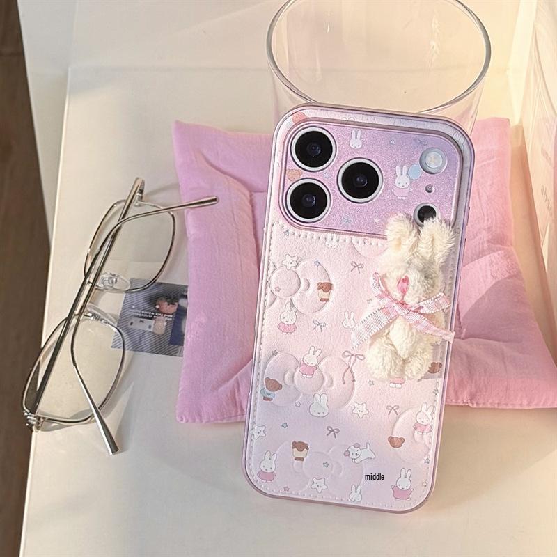 

Korean Style Embossed Bowknot Rabbit iPhone 17/16 Pro Max/15/14 Girly Heart Phone Case Apple 15